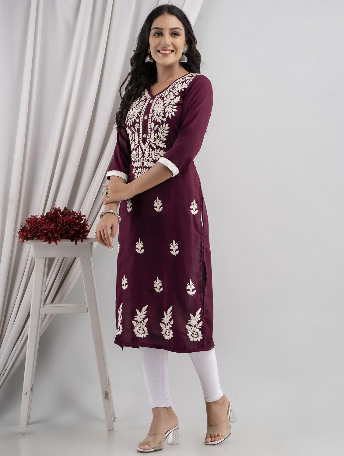 chikankari work straight kurta - 20932778 - Standard Image - 1