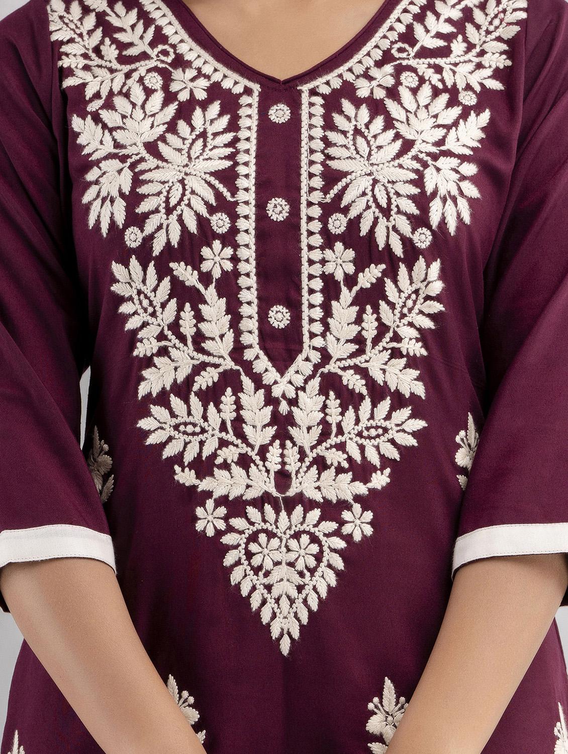 chikankari work straight kurta - 20932778 - Standard Image - 4