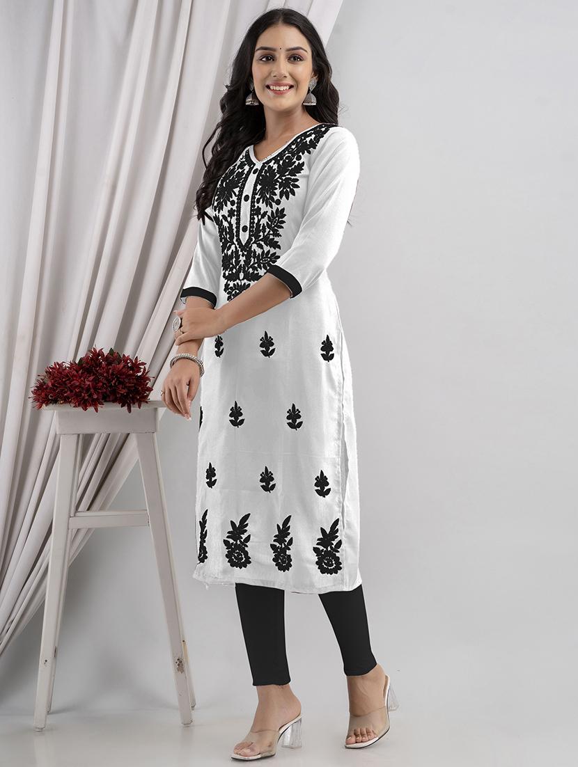 chikankari work straight kurta - 20932779 -  Standard Image - 1