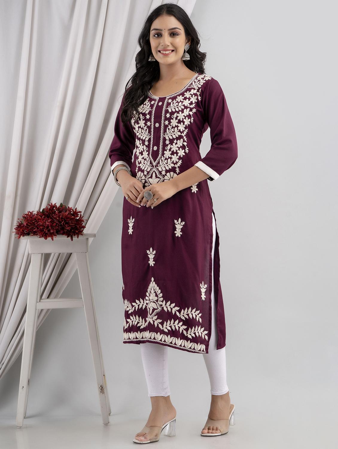 chikankari work straight kurta - 20932782 -  Standard Image - 1