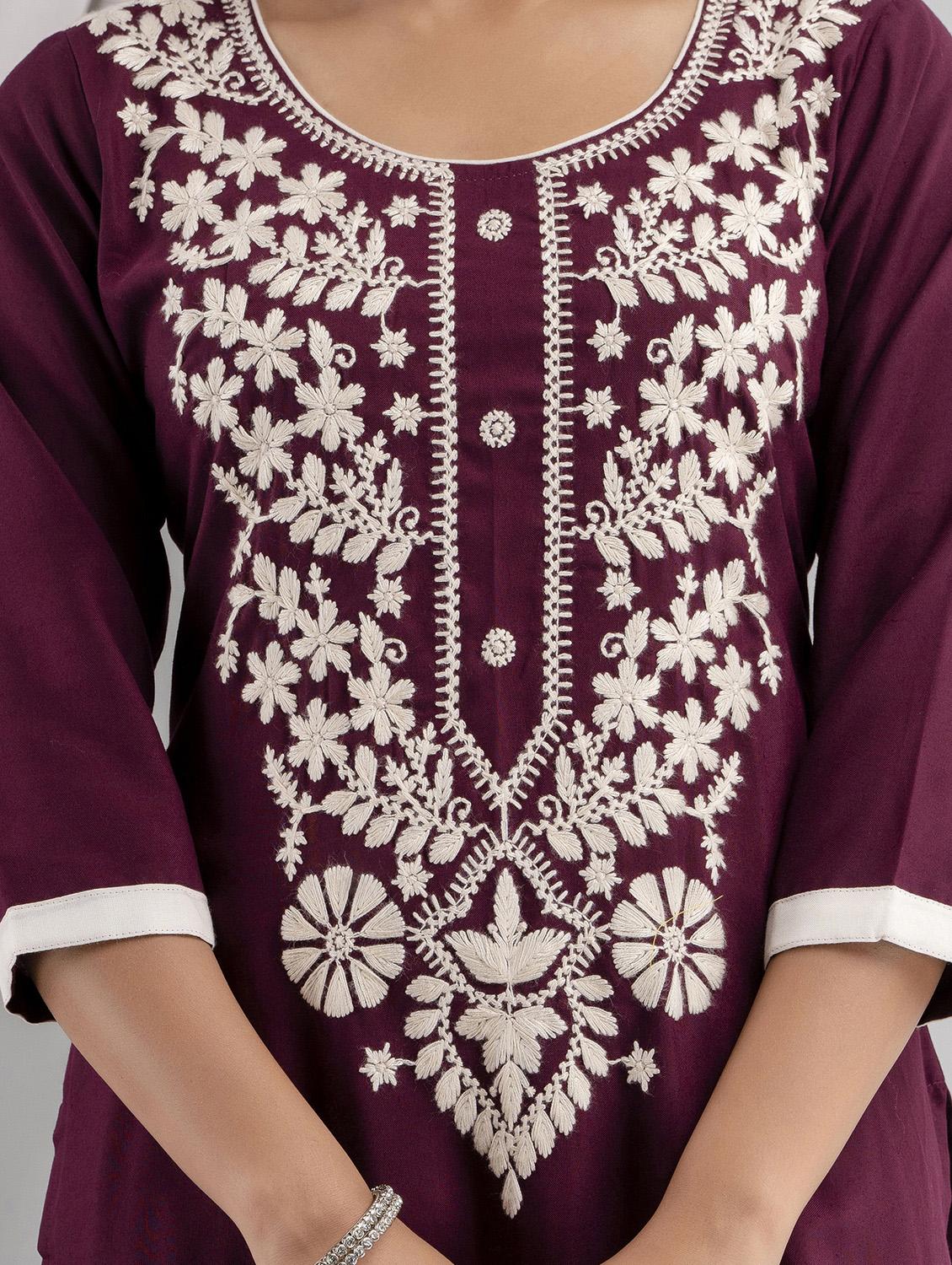 chikankari work straight kurta - 20932782 - Standard Image - 4