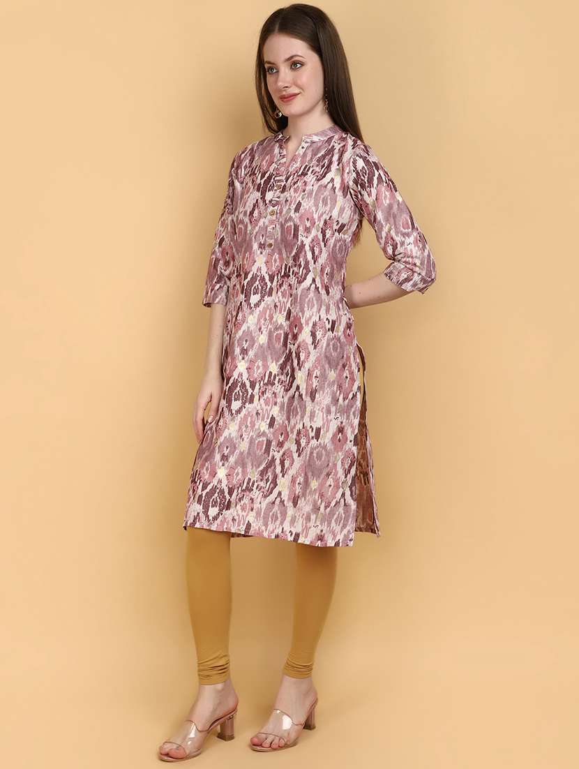 women mauve mandarin neck straight kurta - 20934199 -  Standard Image - 1