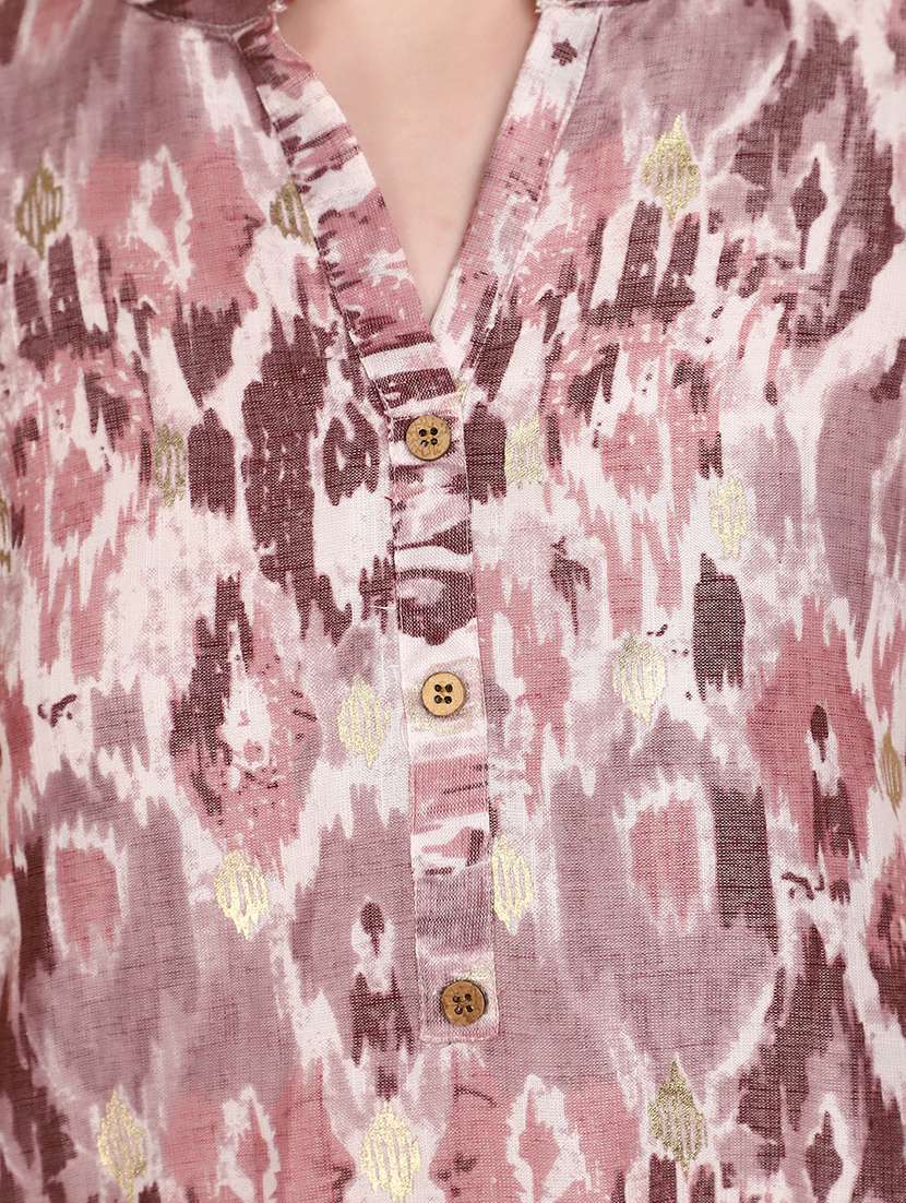 women mauve mandarin neck straight kurta - 20934199 -  Standard Image - 4