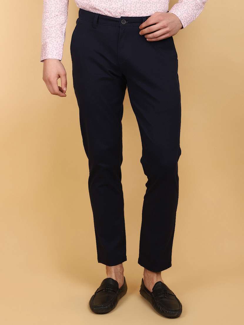 navy blue cotton chinos casual trousers