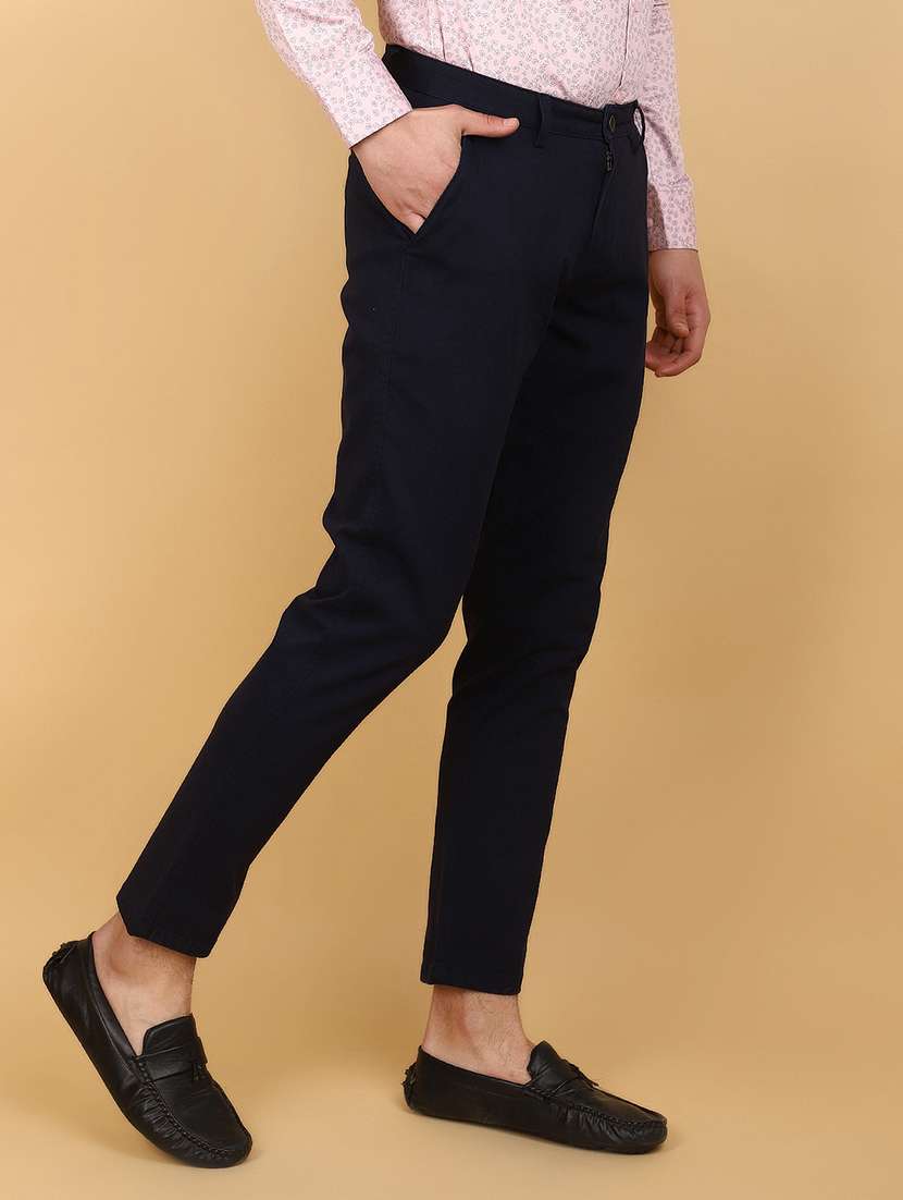 navy blue cotton chinos casual trousers - 20934237 -  Standard Image - 1