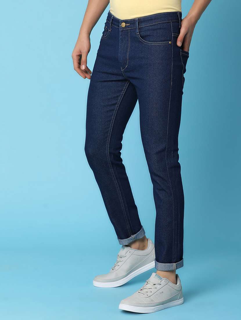 men solid navy blue slim fit jeans - 20934240 -  Standard Image - 1