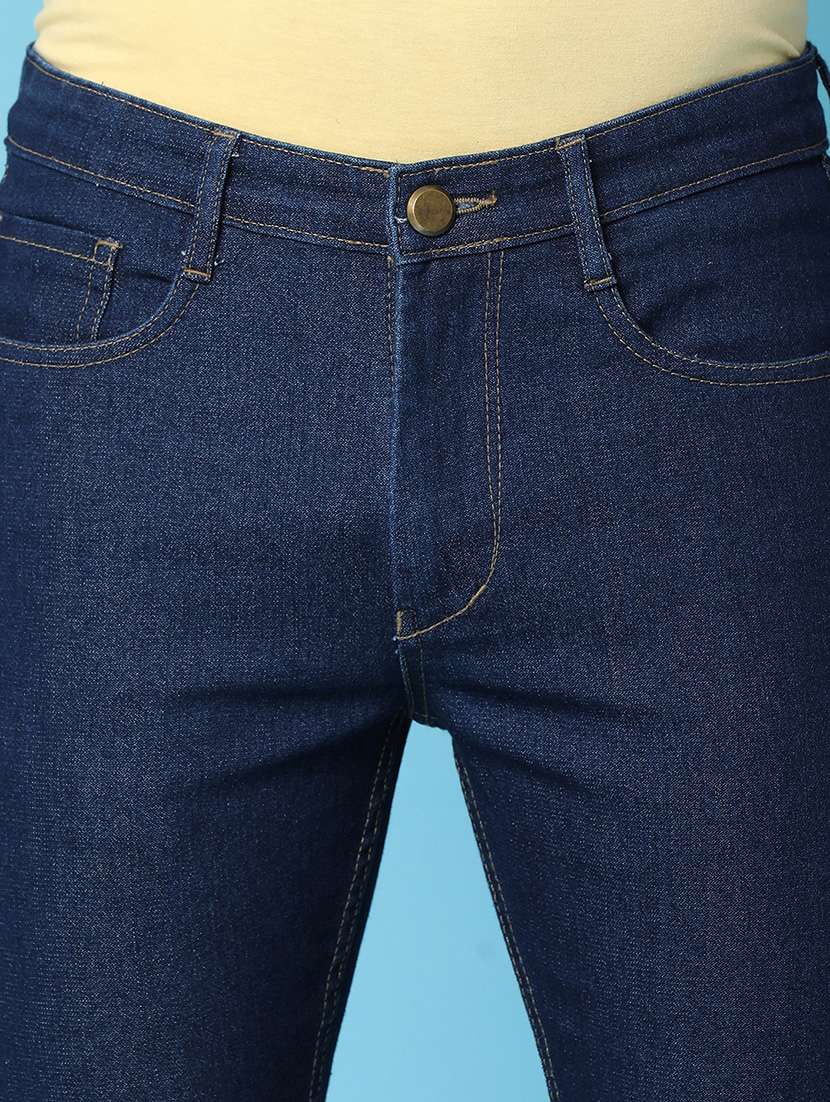 men solid navy blue slim fit jeans - 20934240 -  Standard Image - 4