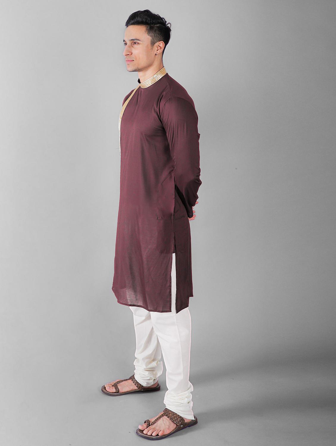 brown silk blend kurta churidar ethnic wear set - 20942877 -  Standard Image - 1