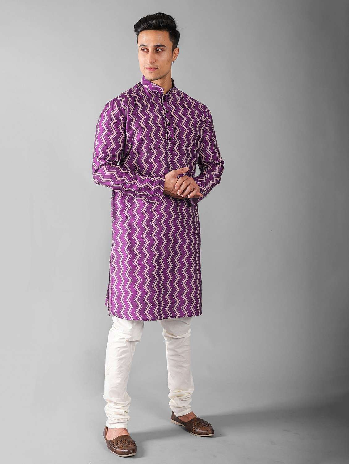 men long sleeve kurta churidar set - 20942884 -  Standard Image - 1