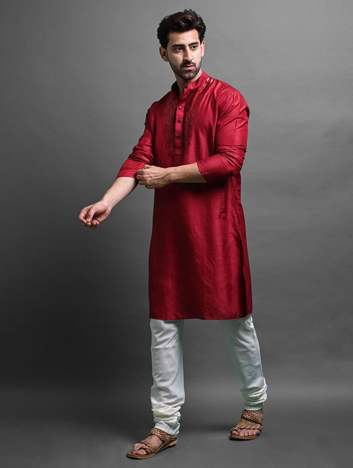 men long sleeve kurta churidar set - 20942886 - Standard Image - 1