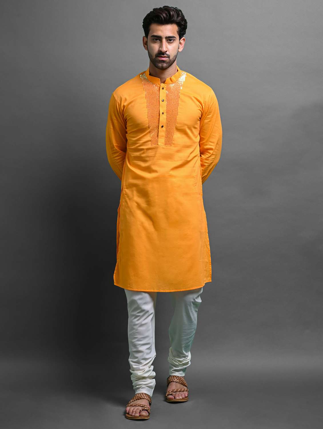 men's solid color kurta pyjama set