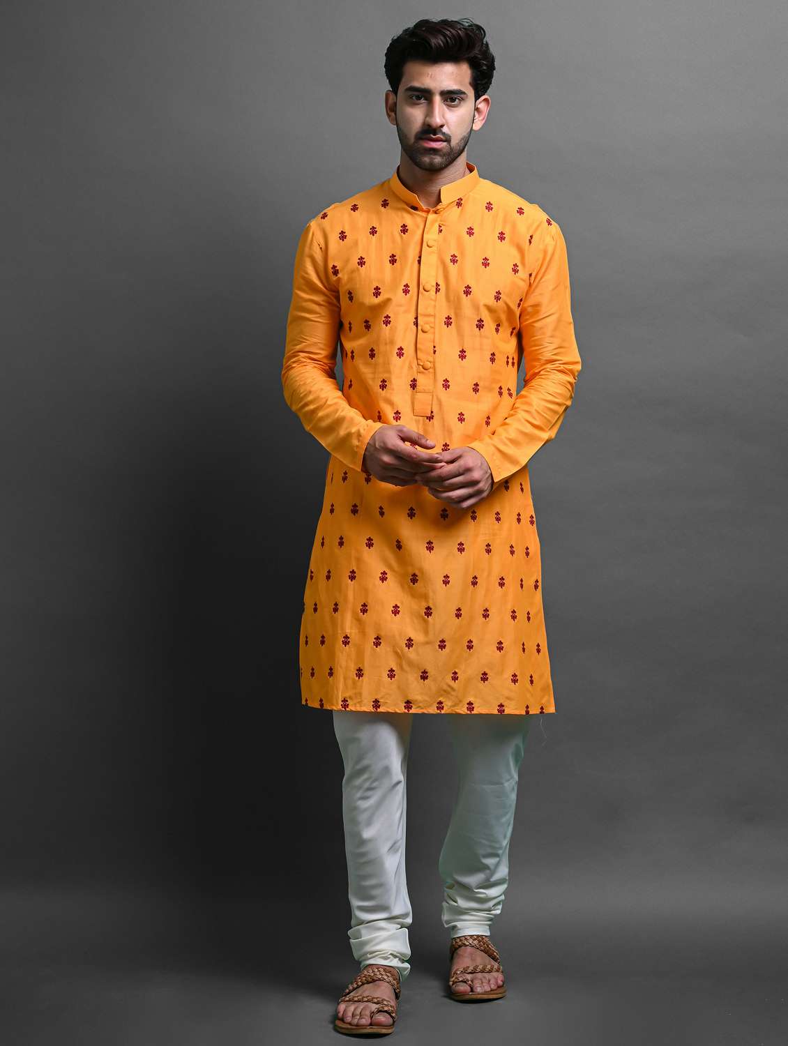 men's embroidered kurta churidar set