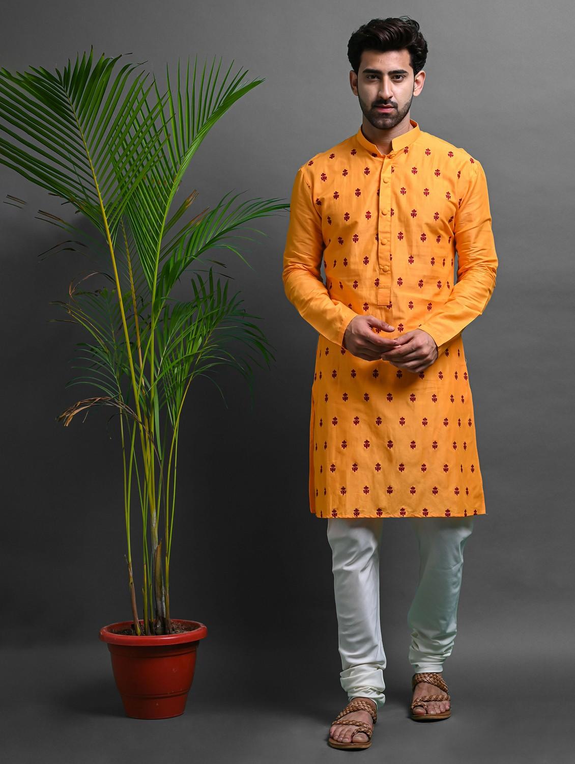 men's embroidered kurta churidar set - 20942890 - Standard Image - 1