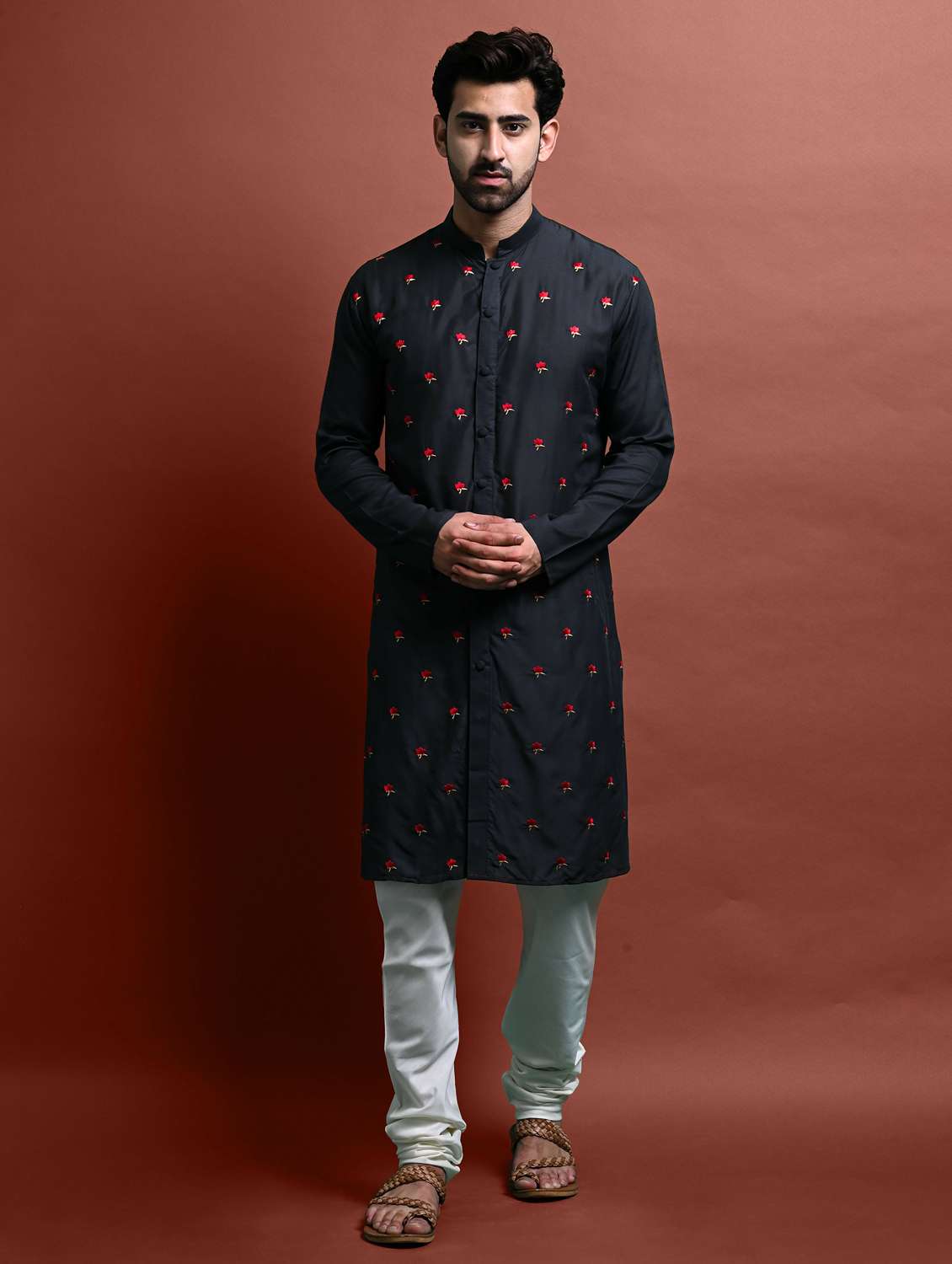 men's embroidered kurta churidar set - 20942891 -  Standard Image - 1