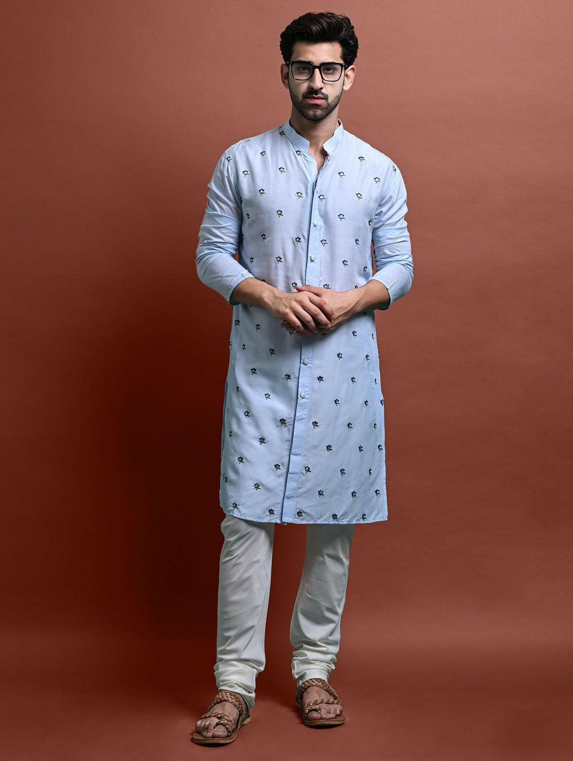 men's embroidered kurta churidar set - 20942893 - Zoom Image - 0