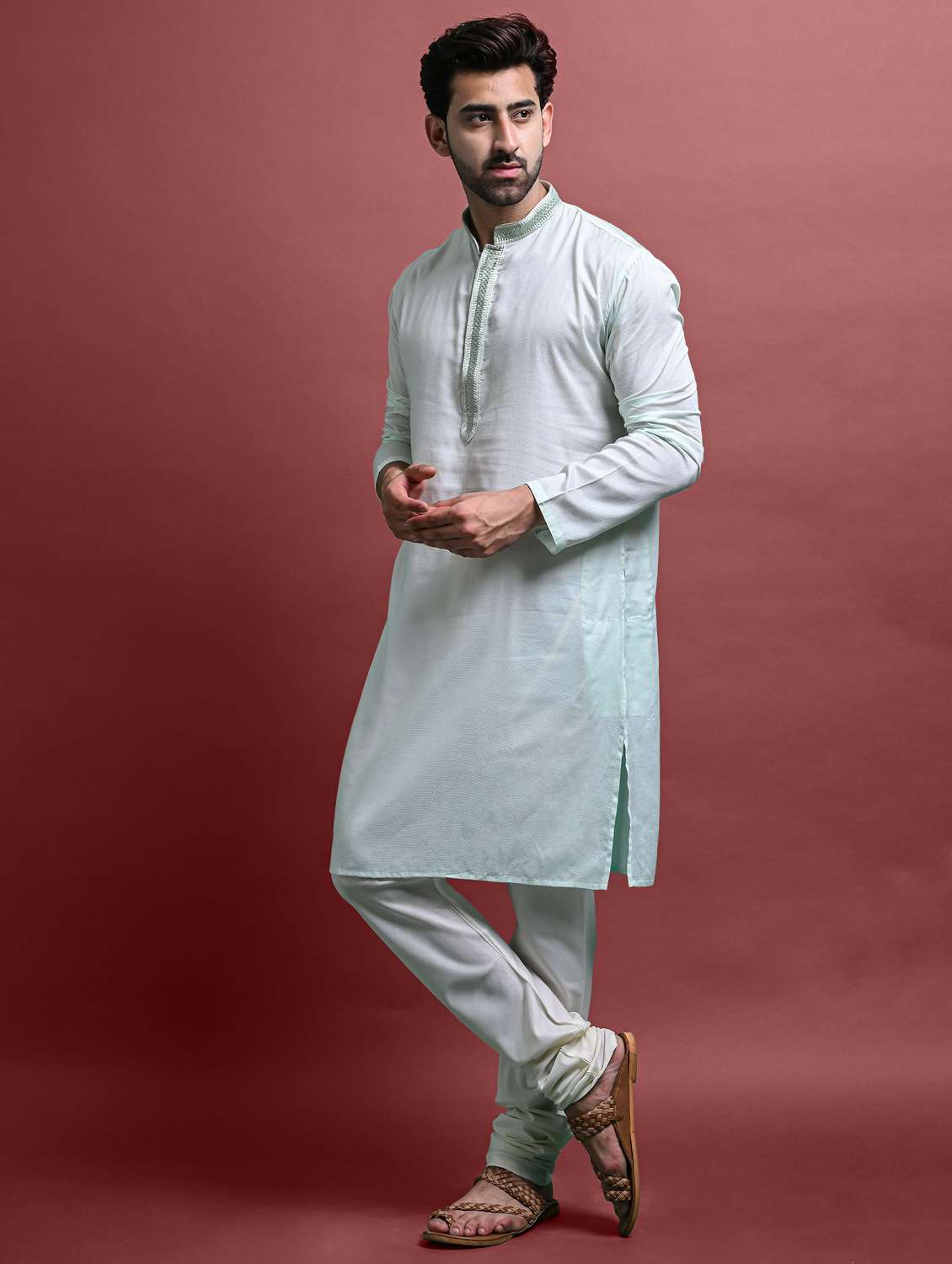 men's solid color kurta churidar set - 20942898 -  Standard Image - 1