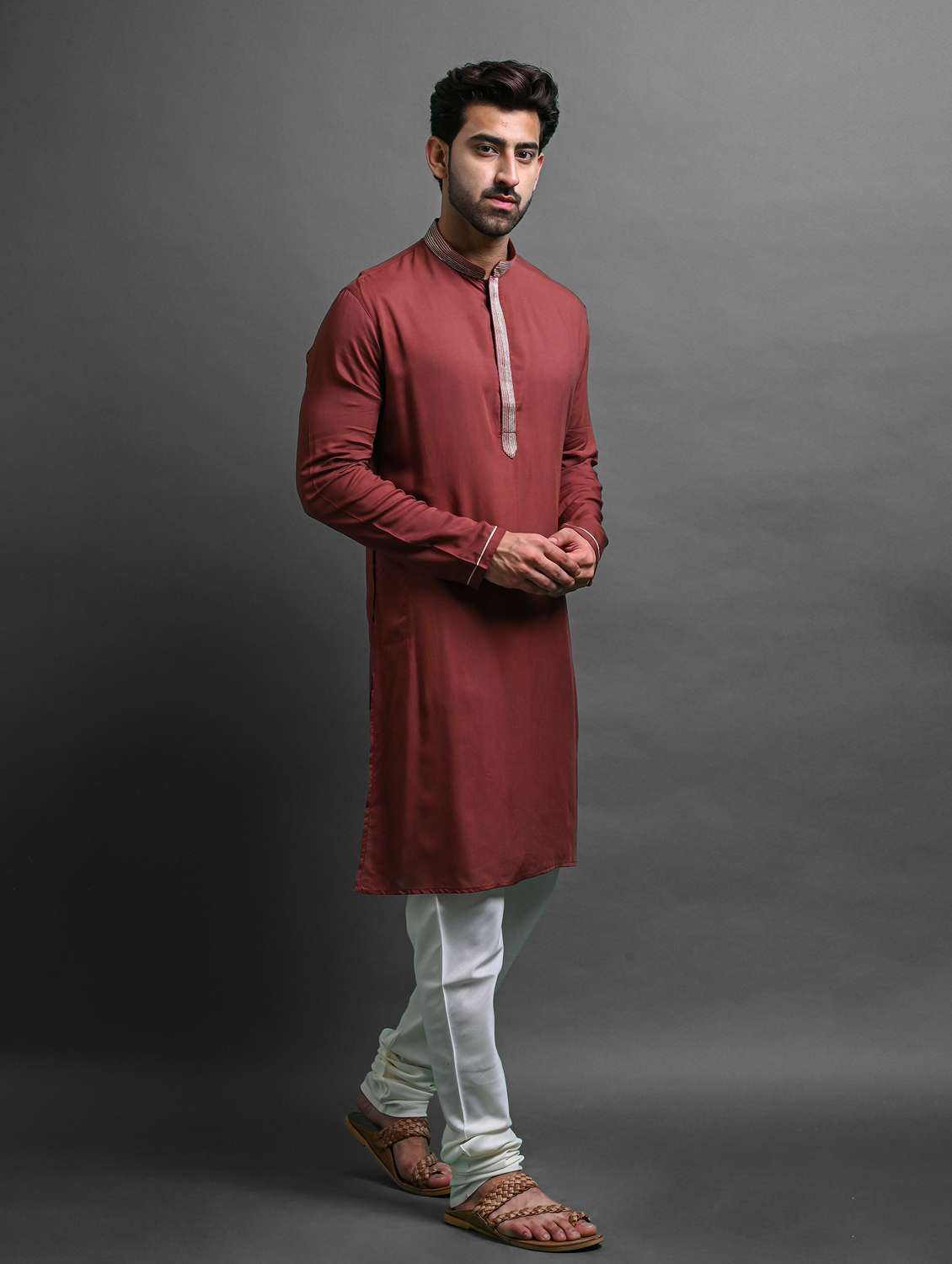 men's solid color kurta churidar set - 20942900 -  Standard Image - 1