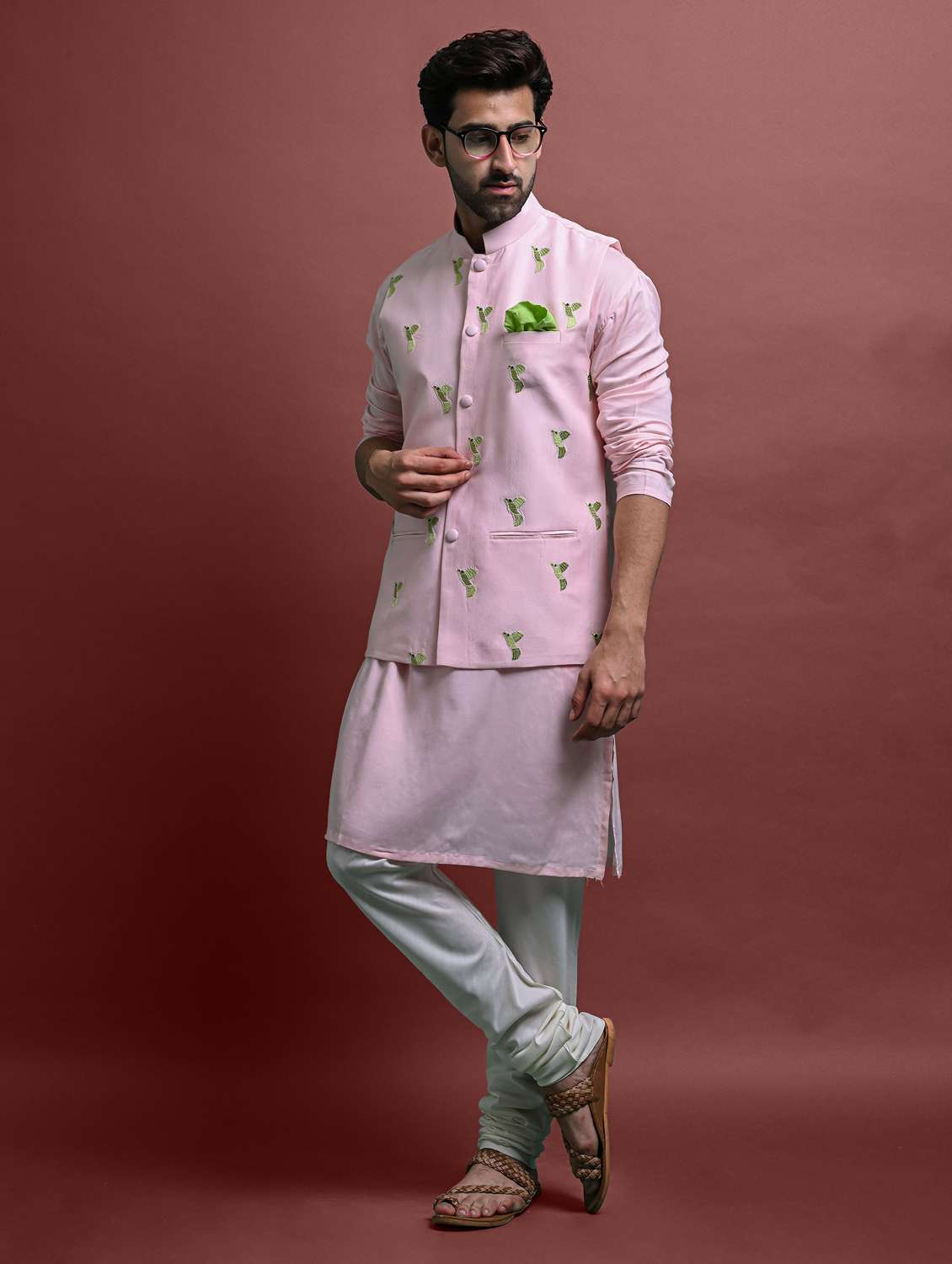men's embroidered kurta churidar with jacket set - 20942904 -  Standard Image - 1