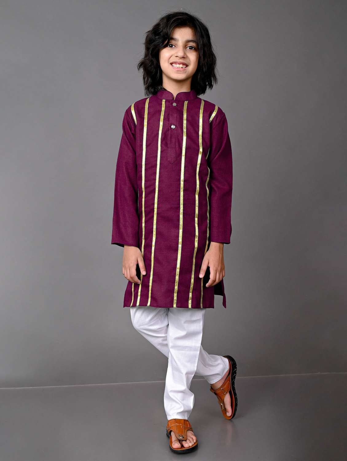 purple cotton blend kurta sets