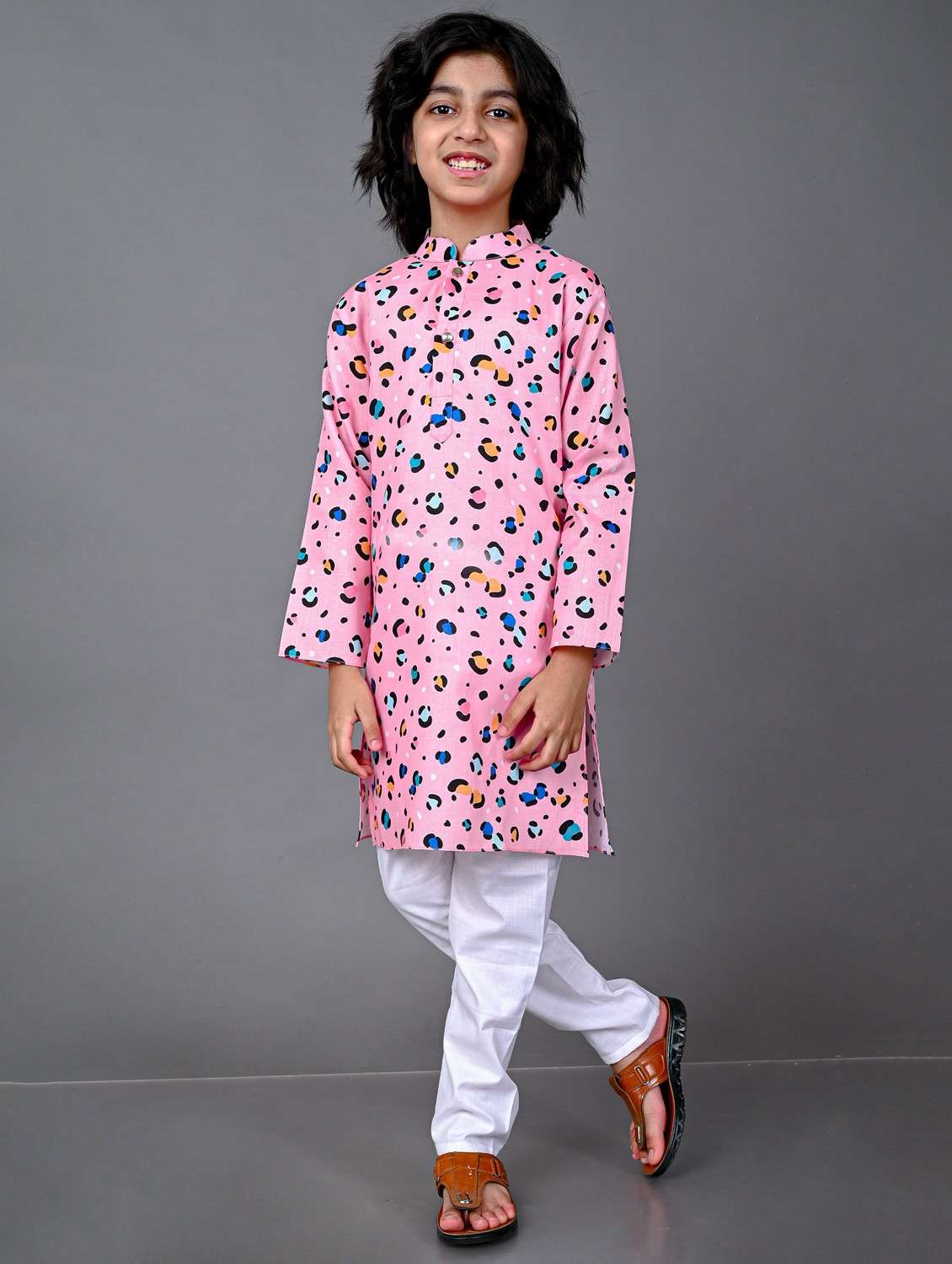 boys printed cotton kurta pyjama set