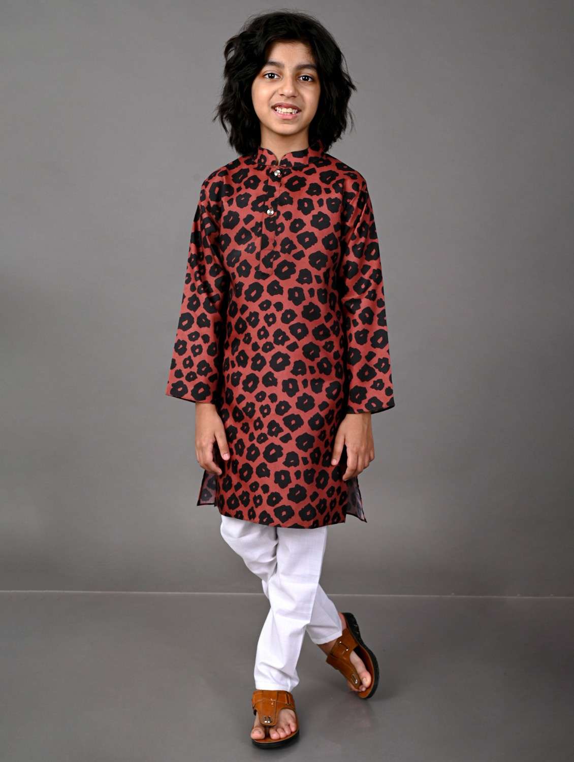 boys printed cotton kurta pyjama set