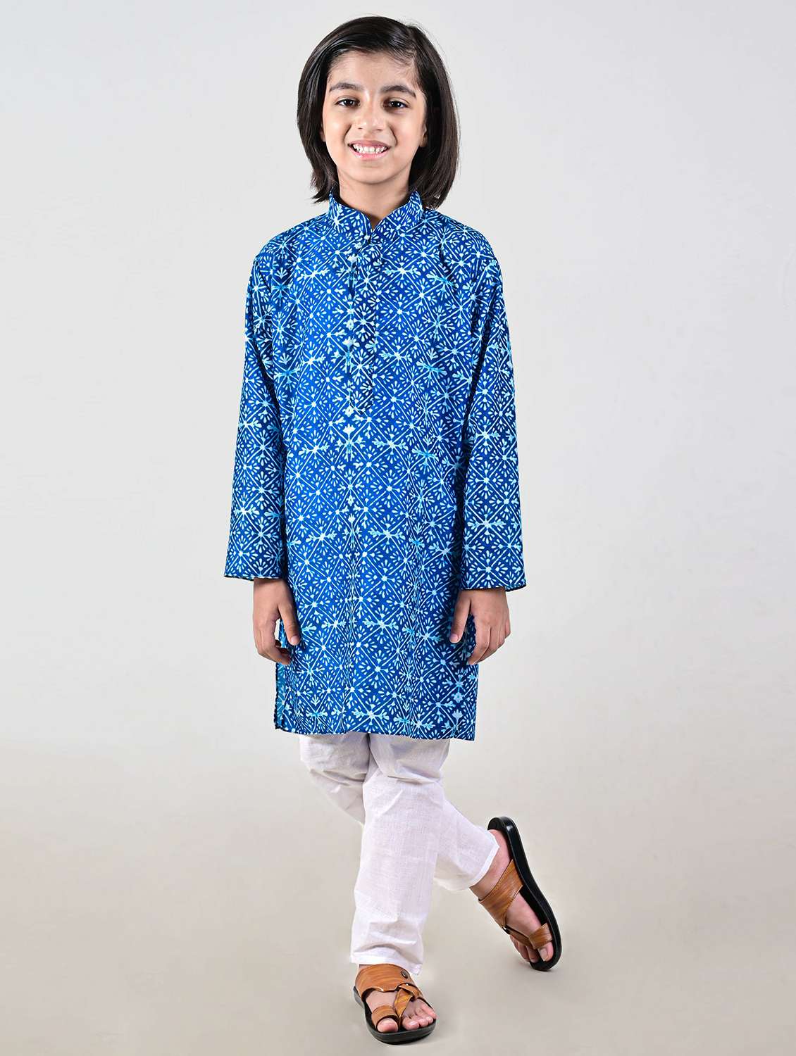 boys printed cotton kurta pyjama set