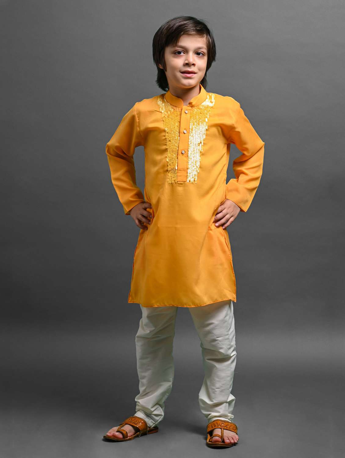 boys embroidered silk kurta pyjama set