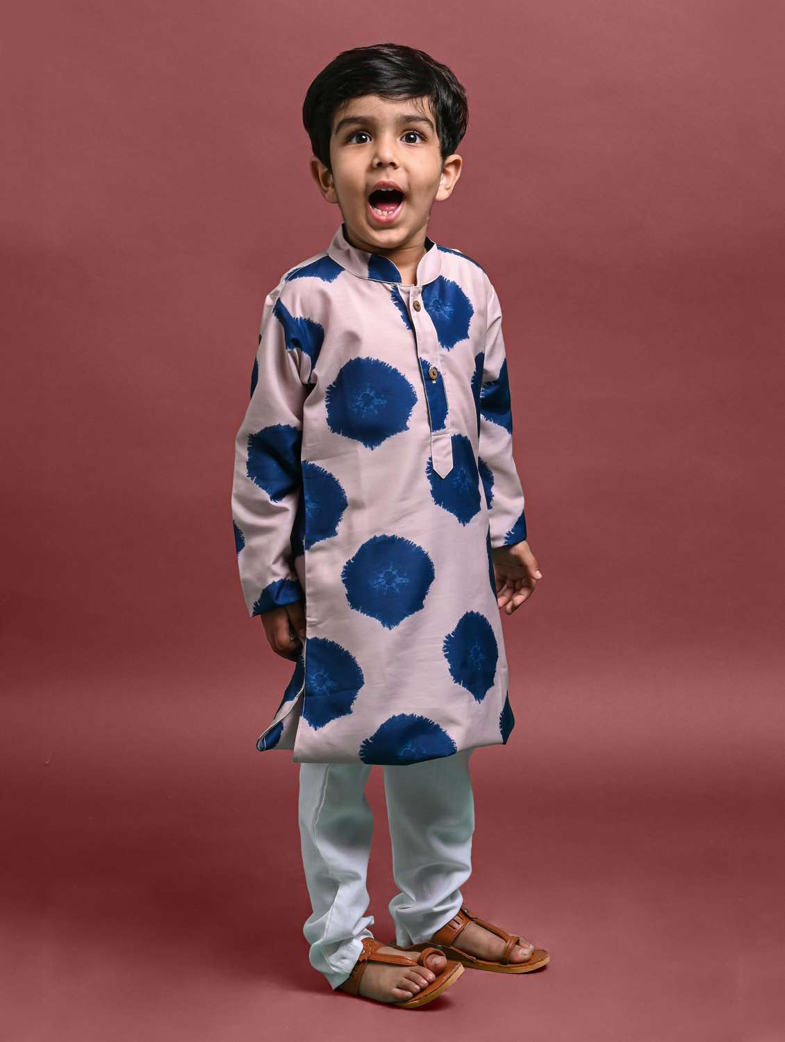 boys printed long sleeve kurta bottom set