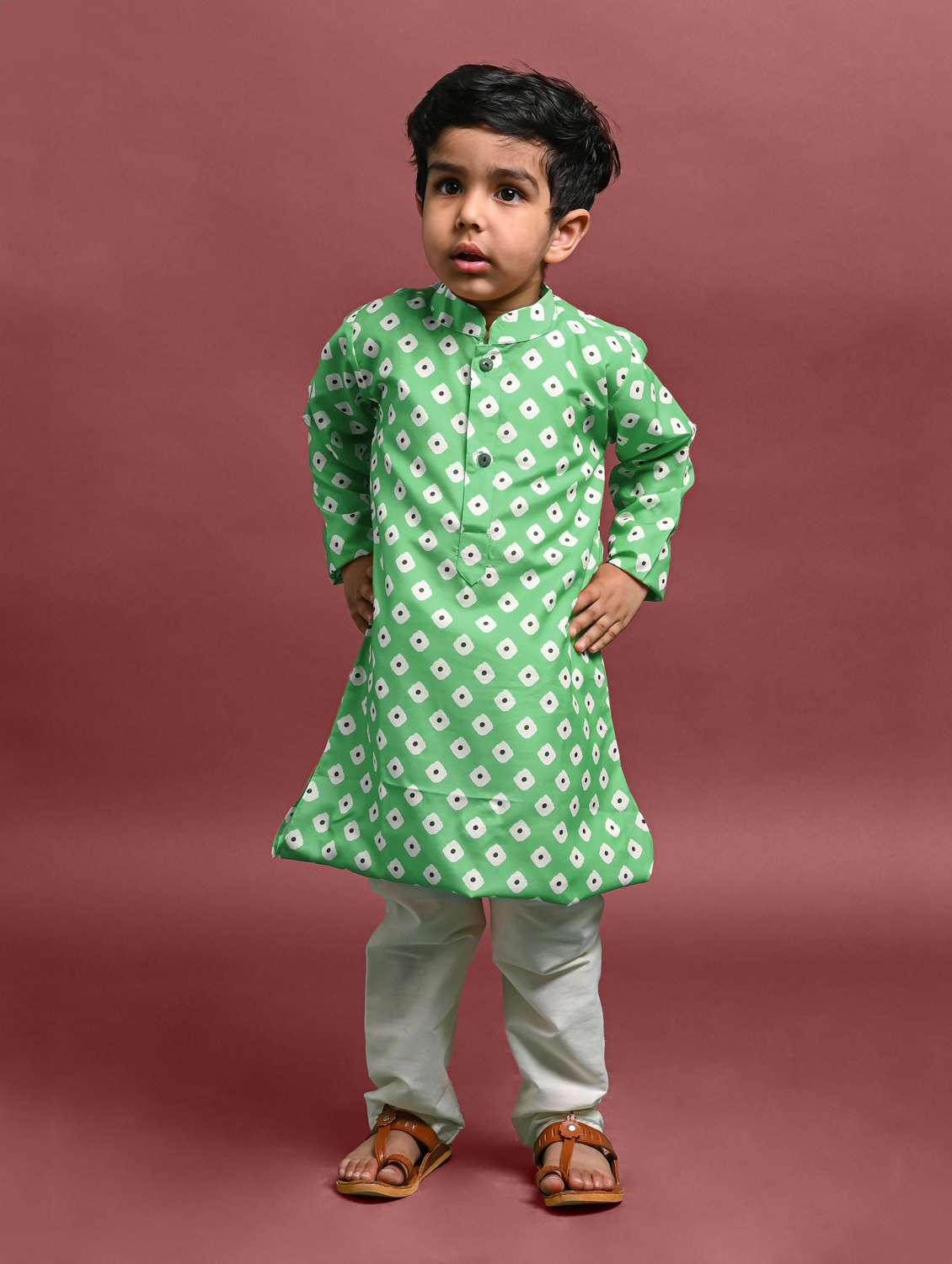 boys printed long sleeve kurta bottom set