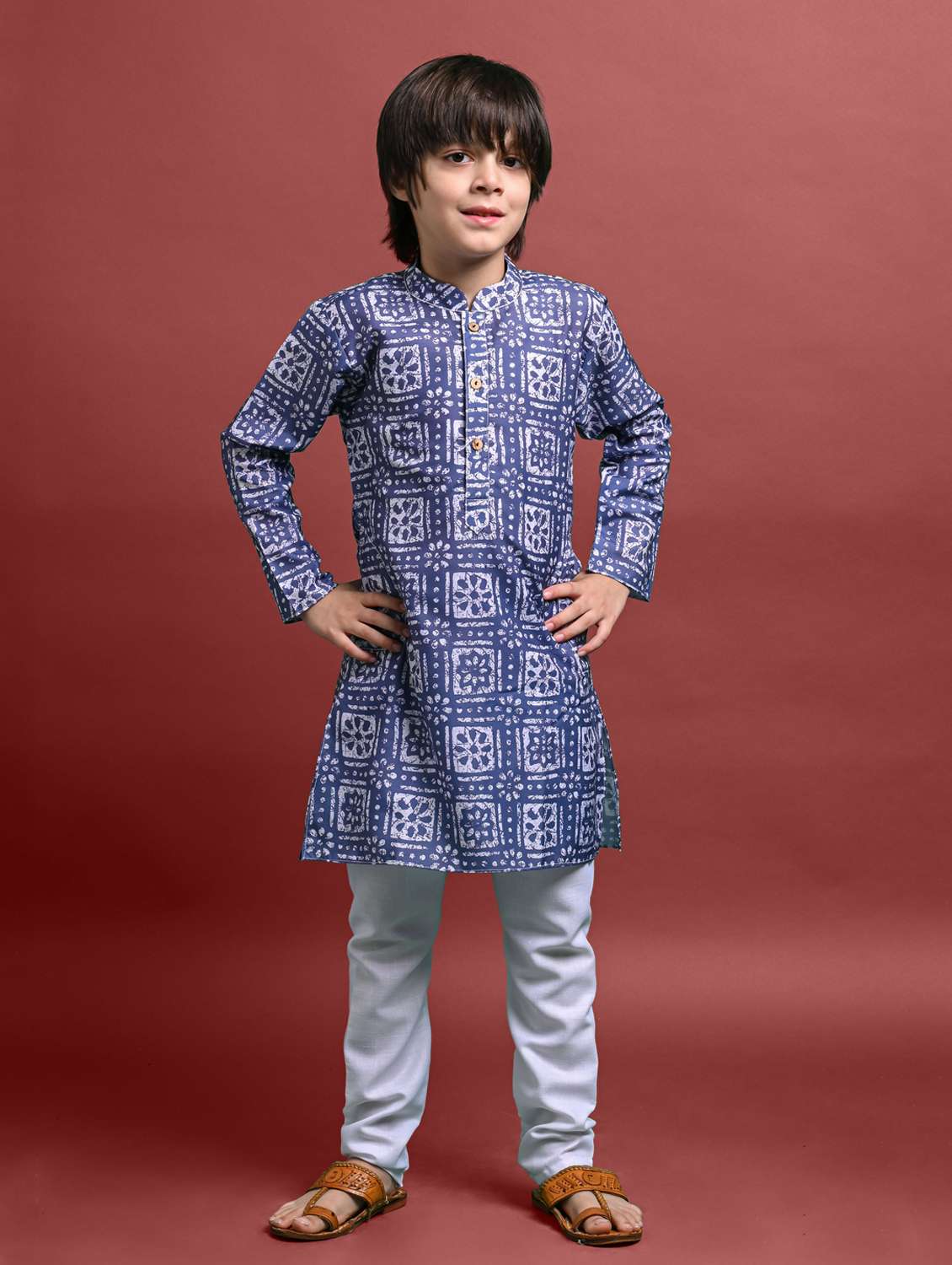 boys printed long sleeve kurta bottom set