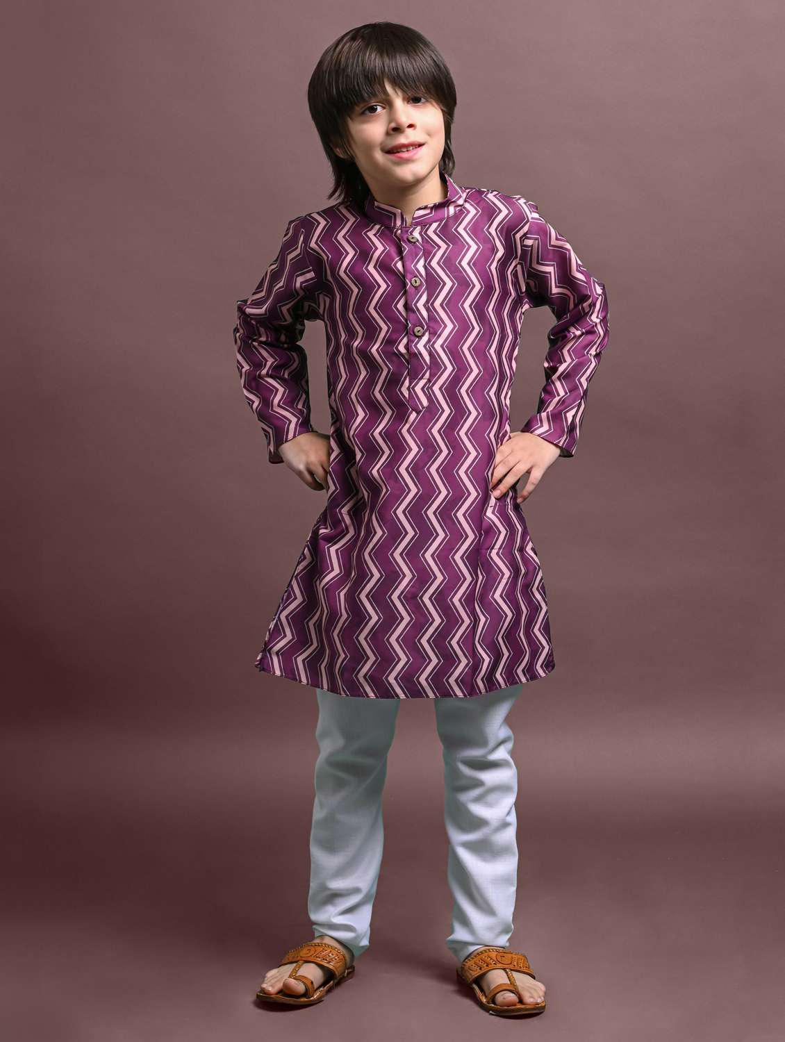 boys printed long sleeve kurta bottom set