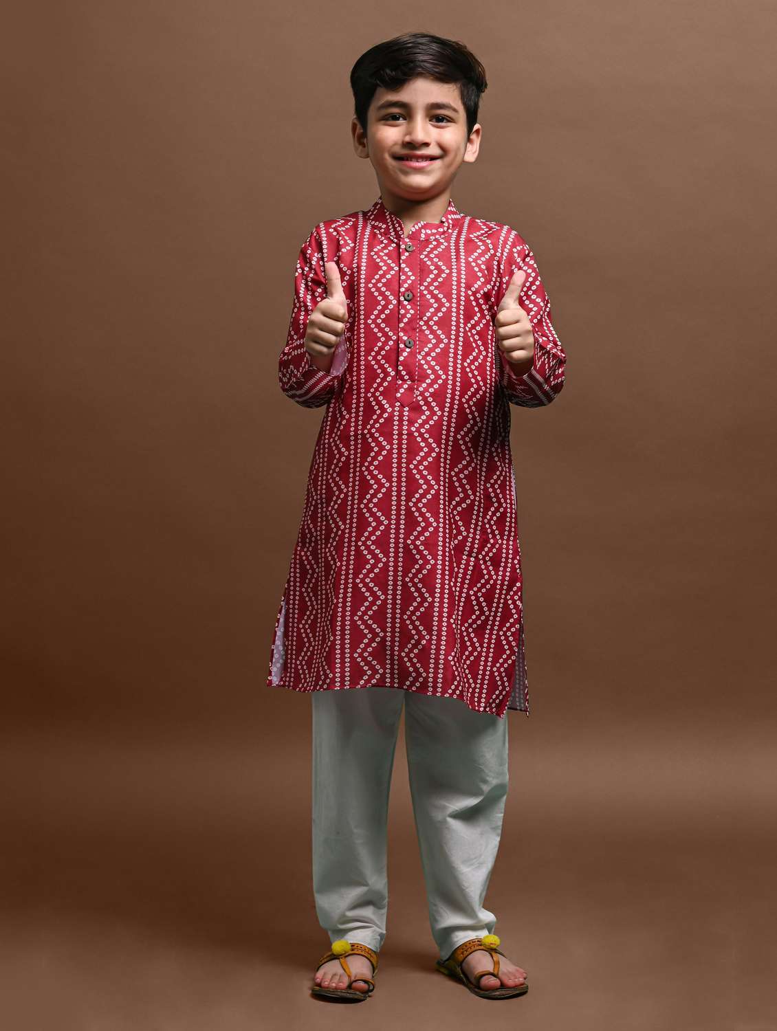 boys printed long sleeve kurta bottom set
