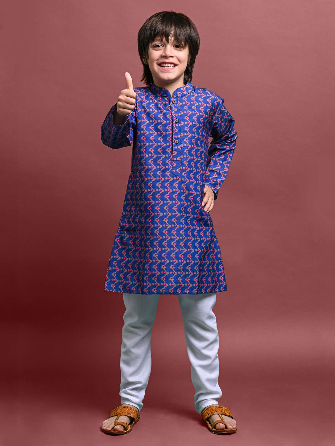 boys printed long sleeve kurta bottom set
