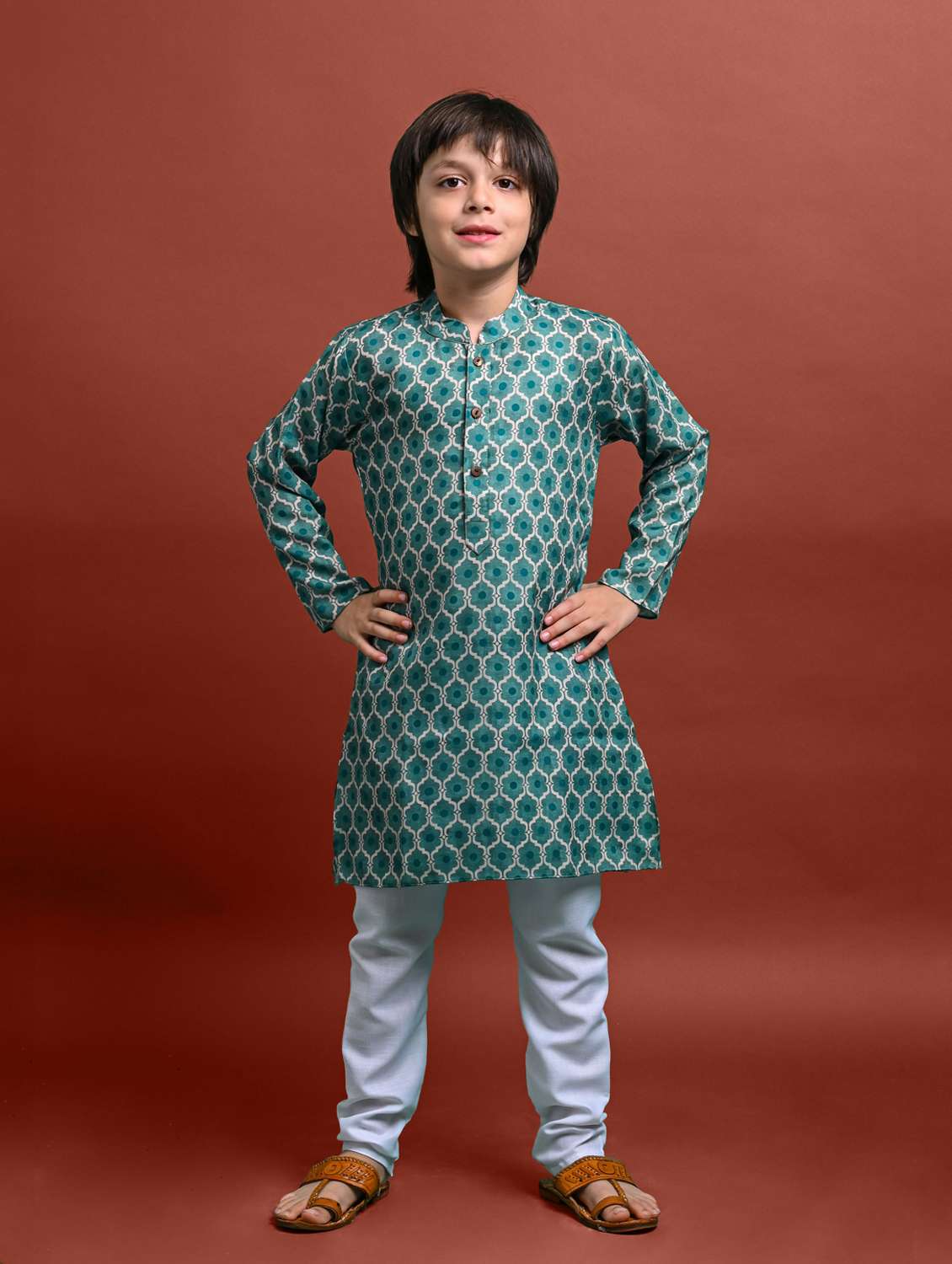 boys printed long sleeve kurta bottom set