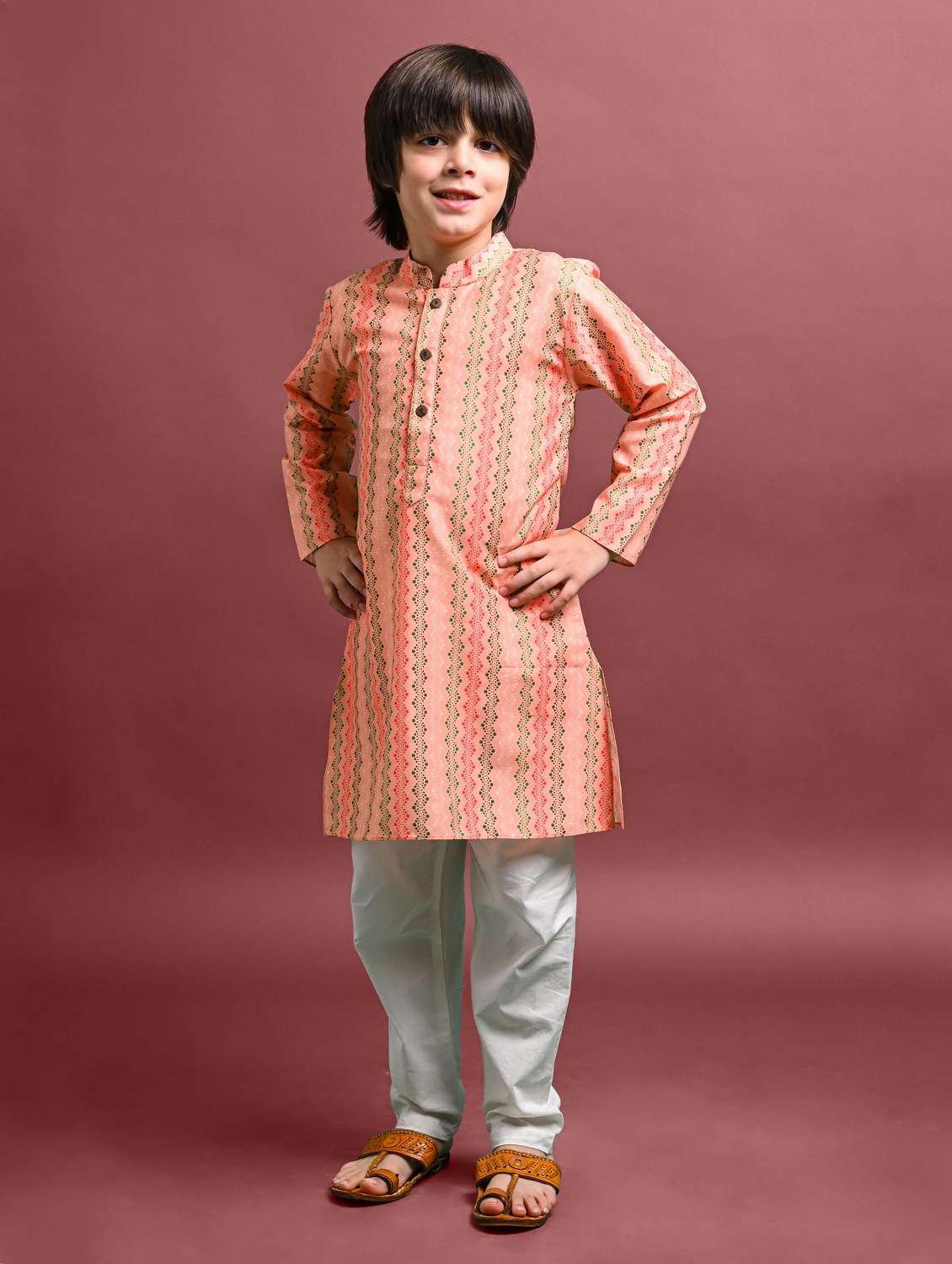boys printed long sleeve kurta bottom set