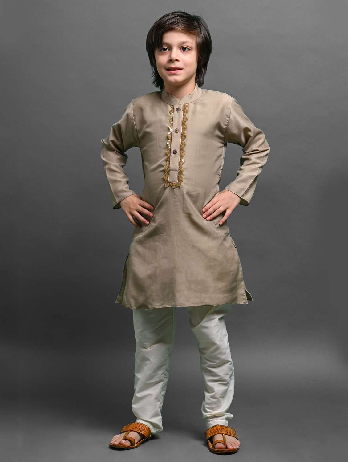 boys embroidered long sleeve kurta bottom set