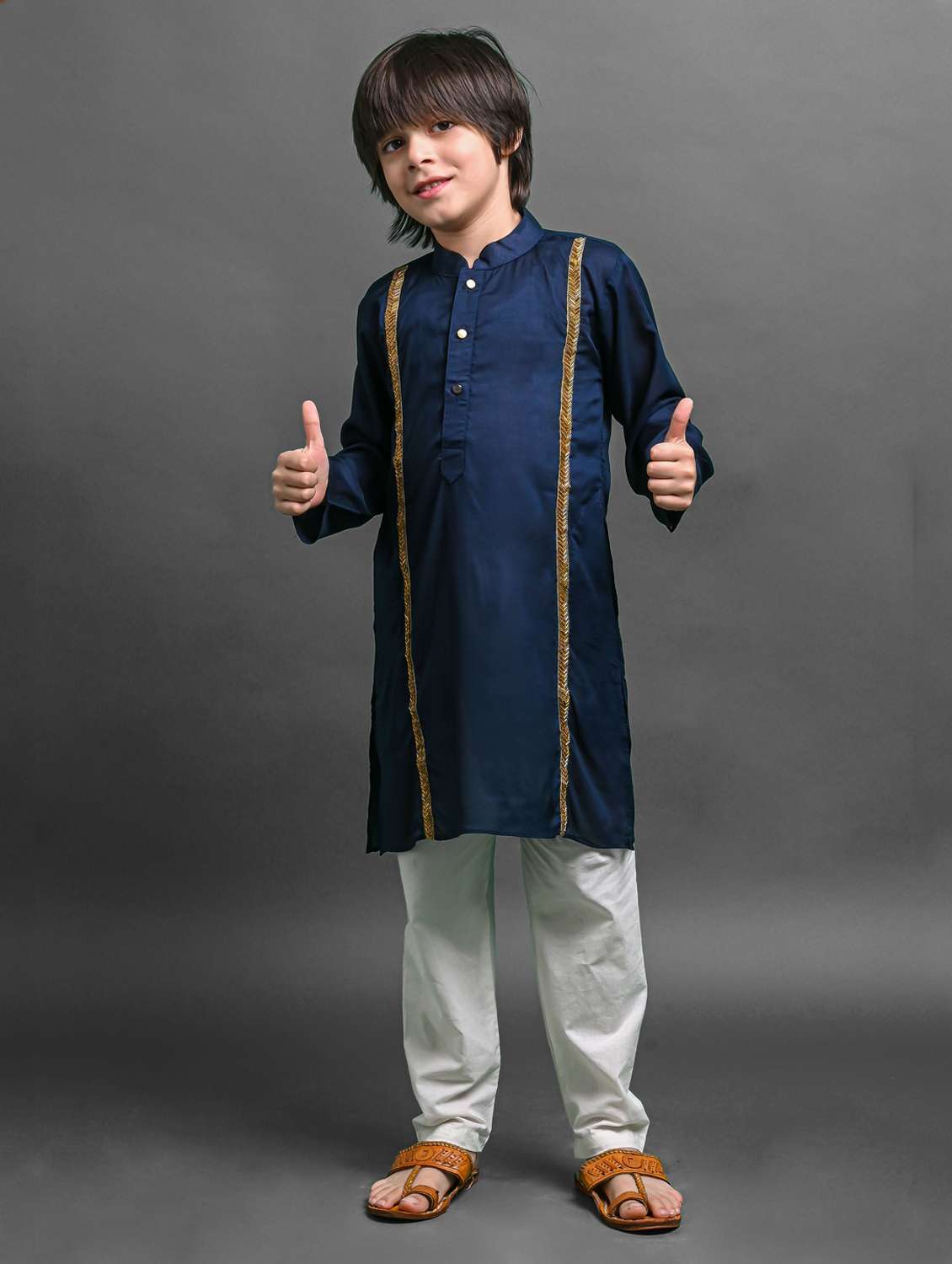 boys embroidered long sleeve kurta bottom set