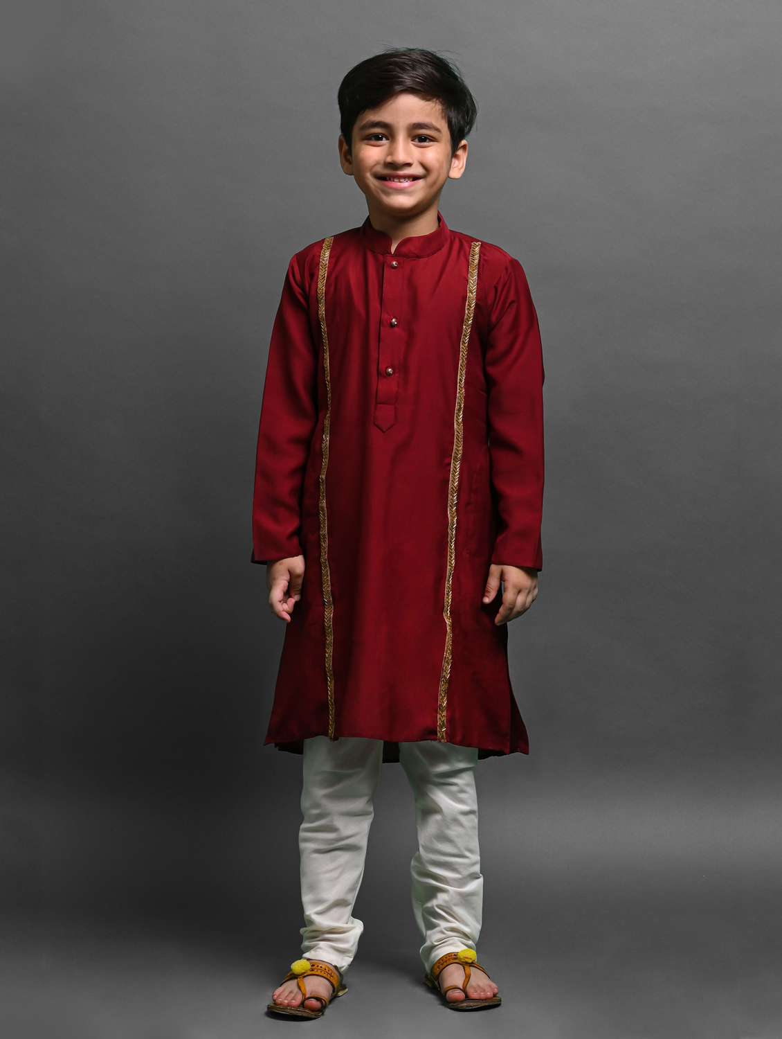 boys embroidered long sleeve kurta bottom set