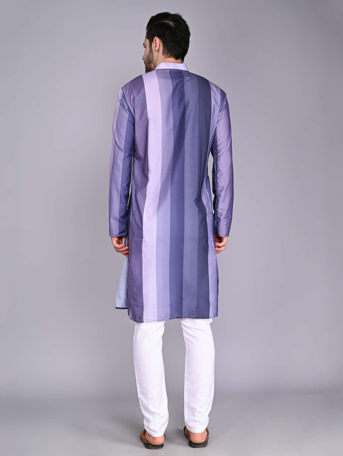men striped mandarin neck long kurta - 20943634 -  Standard Image - 1