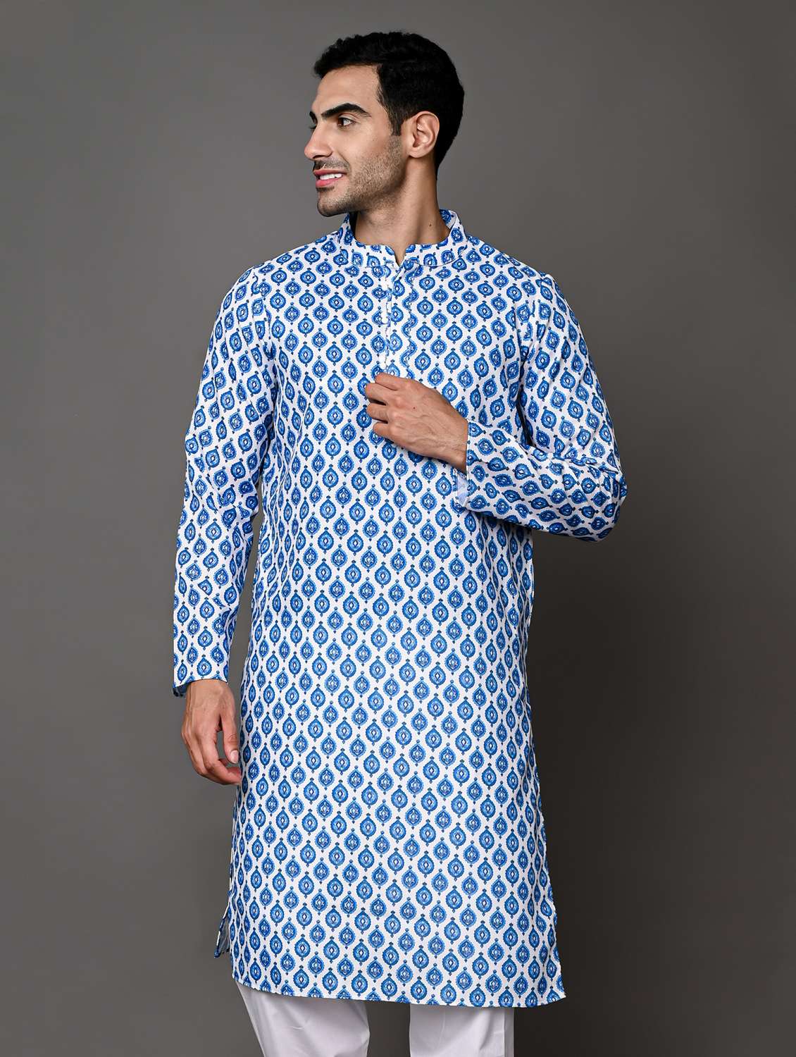 men mandarin neck long sleeve kurta