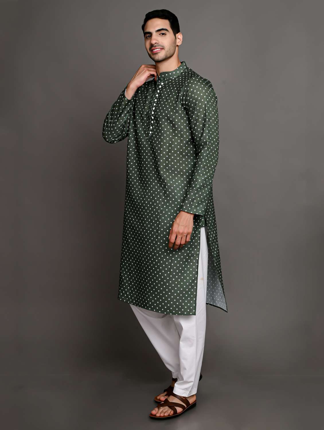 men mandarin neck long sleeve kurta - 20943647 -  Standard Image - 1