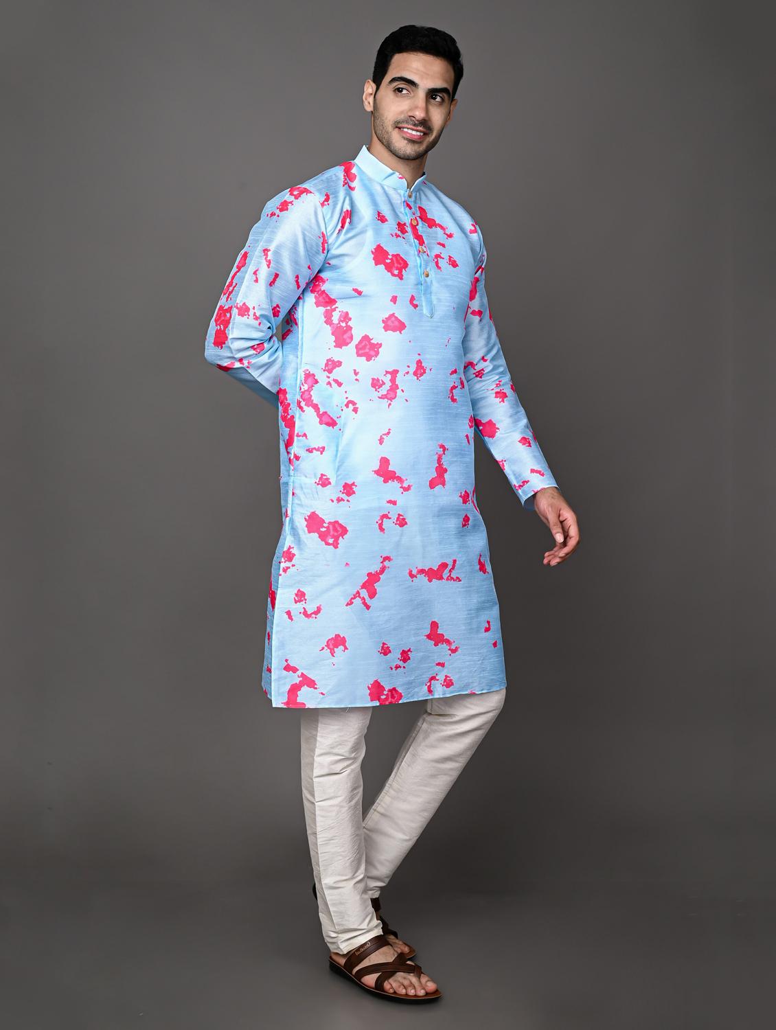 men light blue mandarin neck long kurtas - 20943652 - Standard Image - 1