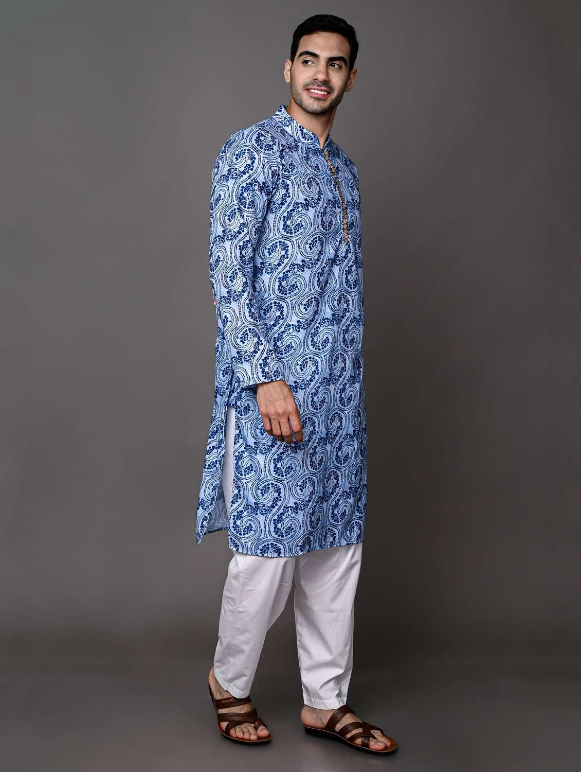 men mandarin neck long sleeve kurta - 20943655 -  Standard Image - 1