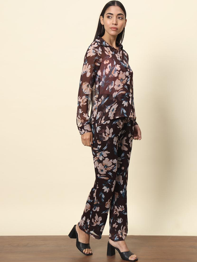 women floral printed shirt and trouser co-ord set - 20944695 - Standard Image - 1