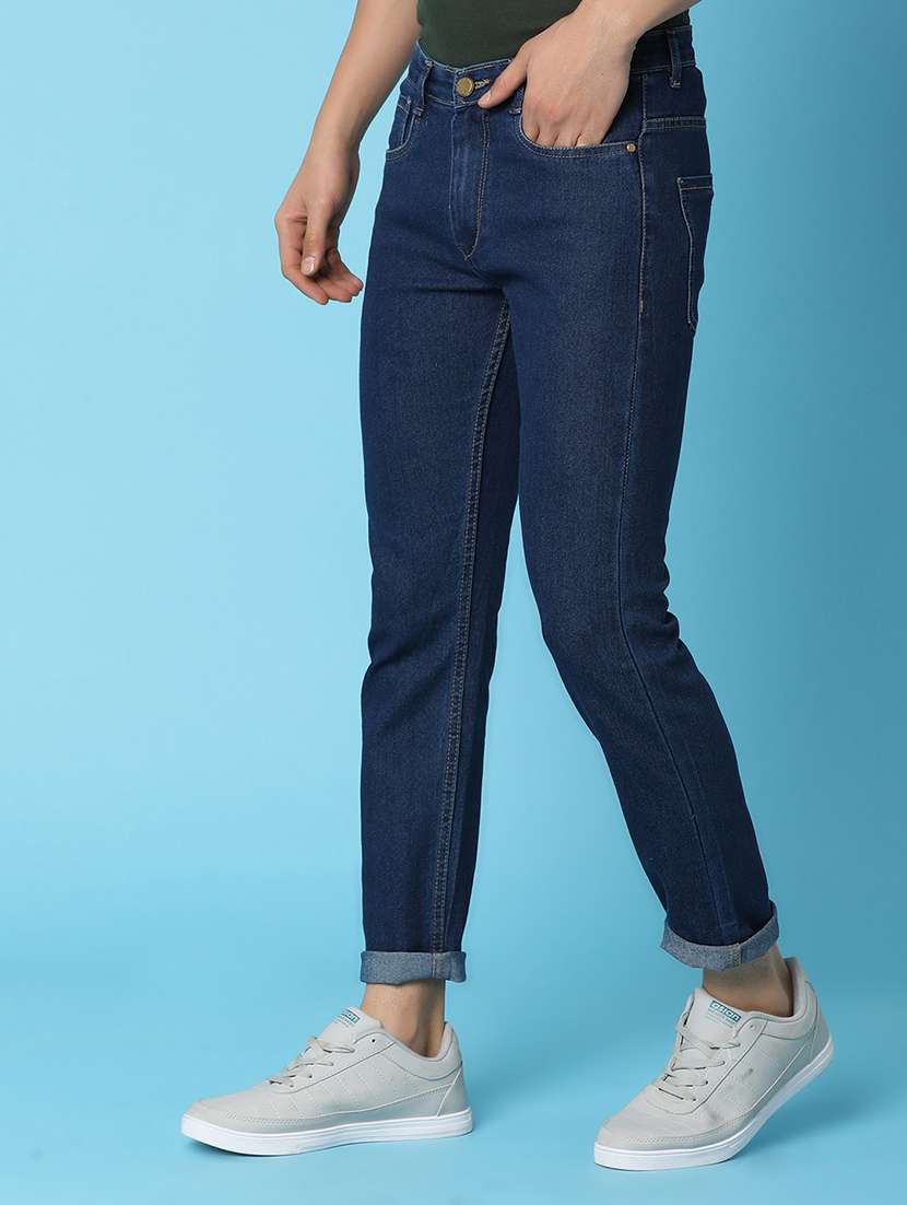 men solid navy blue slim fit jeans - 20944989 -  Standard Image - 1