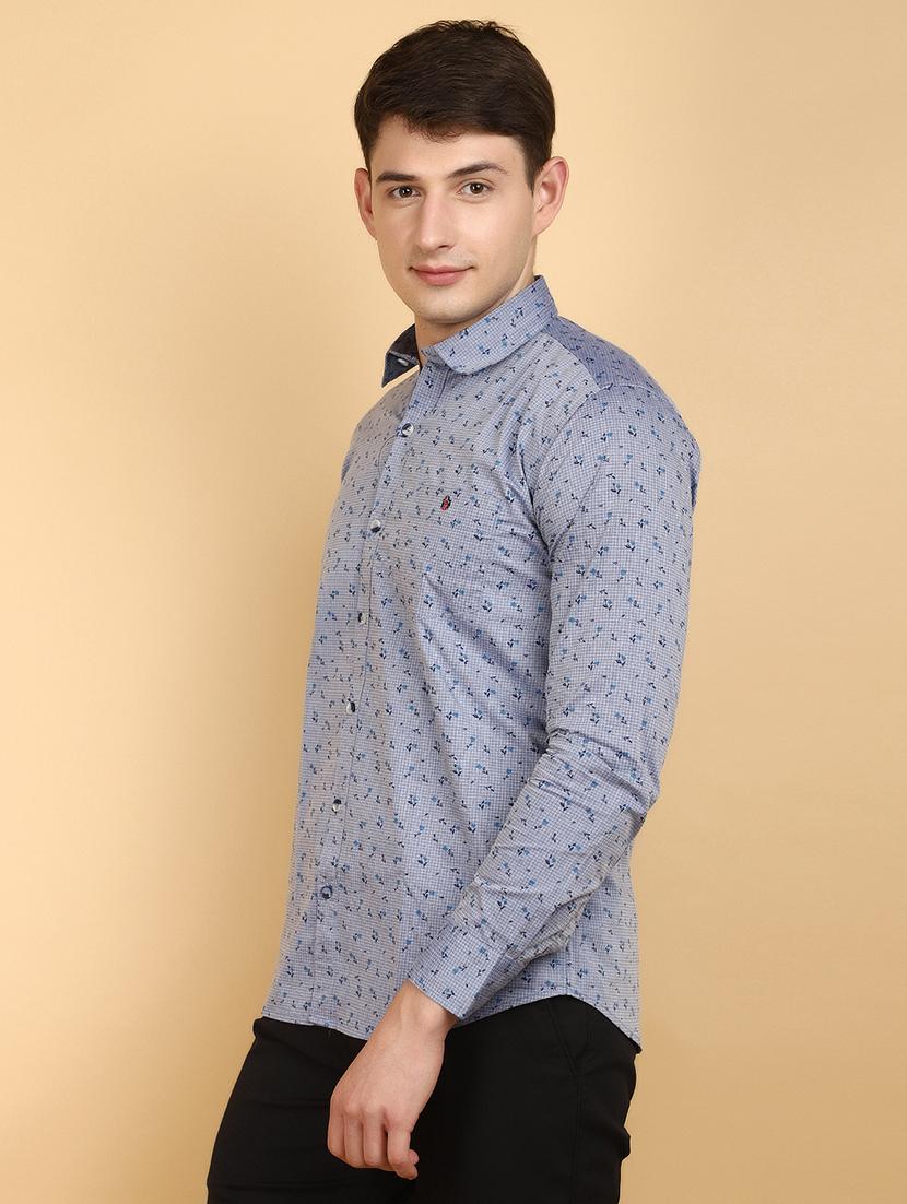 blue floral print cotton casual shirt - 20945060 - Standard Image - 1