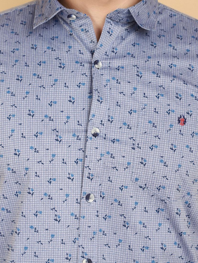 blue floral print cotton casual shirt - 20945060 - Standard Image - 4