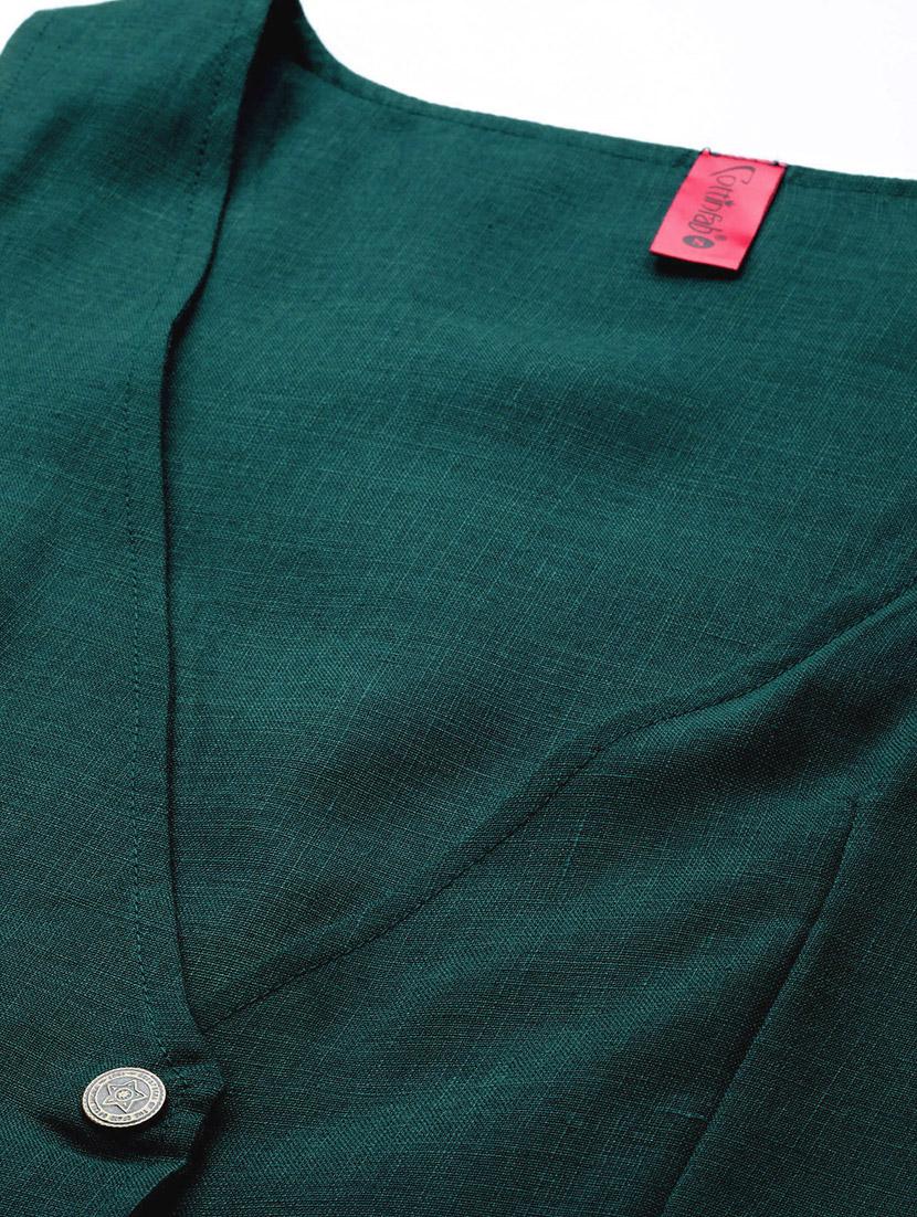 women green cotton blend top pants set formal suit - 20945225 - Standard Image - 4