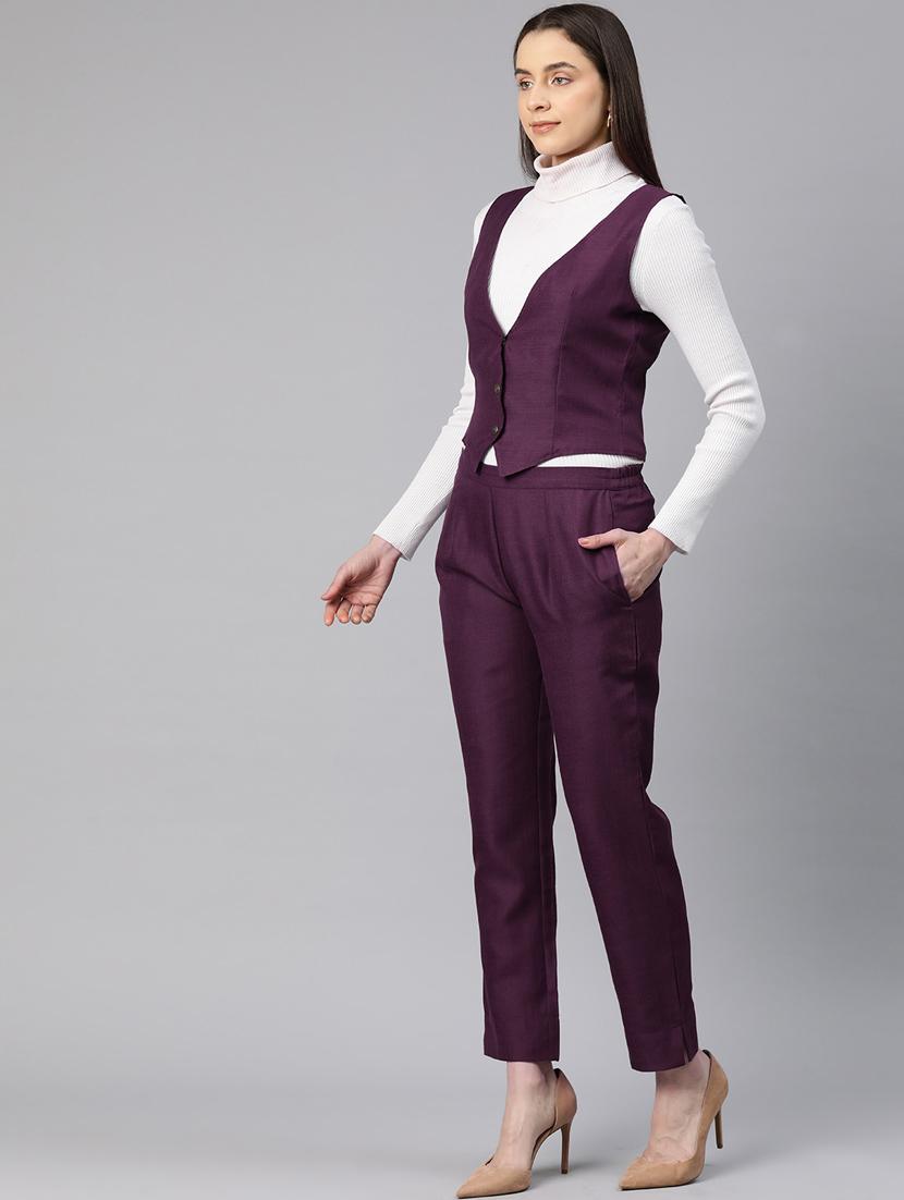 women purple cotton blend top pants set - 20945226 - Standard Image - 1