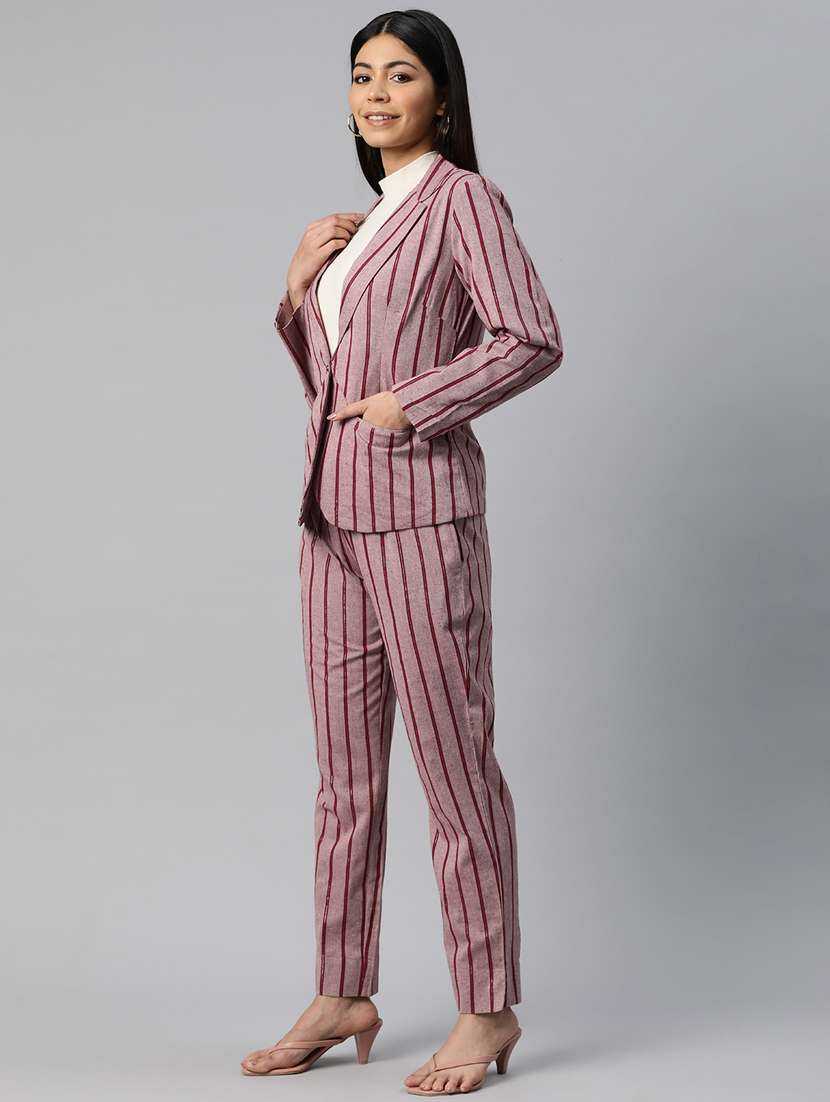 women lapel neck stripes formal suit set - 20945229 -  Standard Image - 1